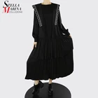 Однотонное черное, темно-синее весеннее Новое Модное Длинное плиссированное платье с длинными рукавами милая Одежда для девочек с оборками повседневная одежда, Vestidos, MJ8807