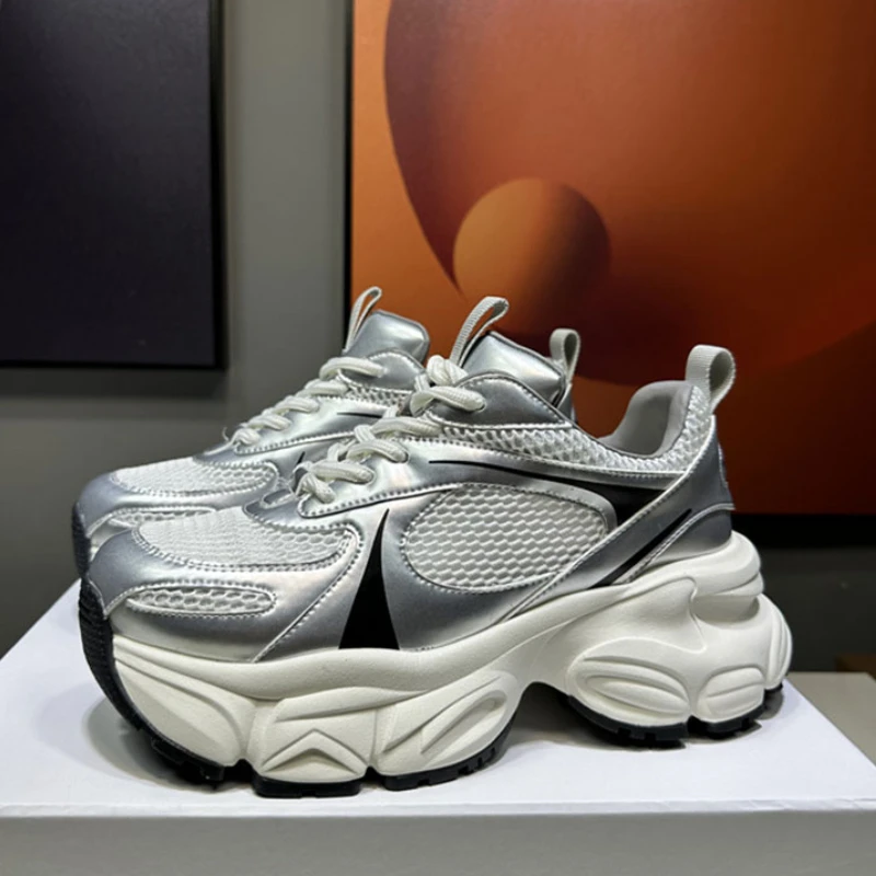 Женские сетчатые туфли на платформе 6-7 см повседневная обувь из натуральной кожи