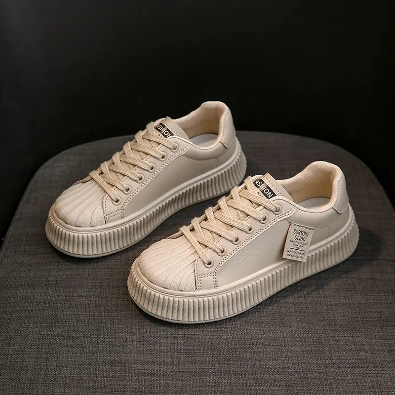 Shell Head Thick Sole Small White Shoes for Women 2023 Spring New Round Head Casual Sports Board Shoes for Women Trend