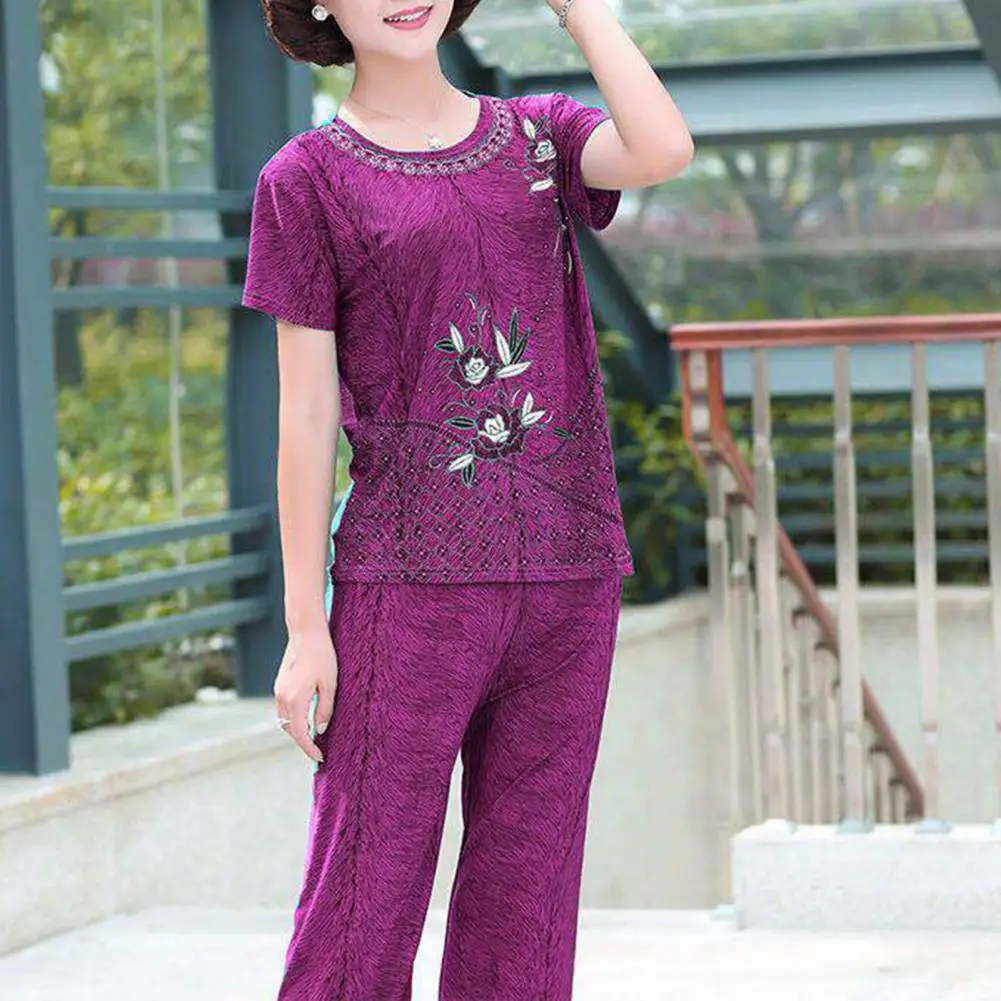 

Модная футболка и штаны с круглым вырезом, женский топ с цветочным принтом и штаны, комплект одежды, летняя женская пижама для дома