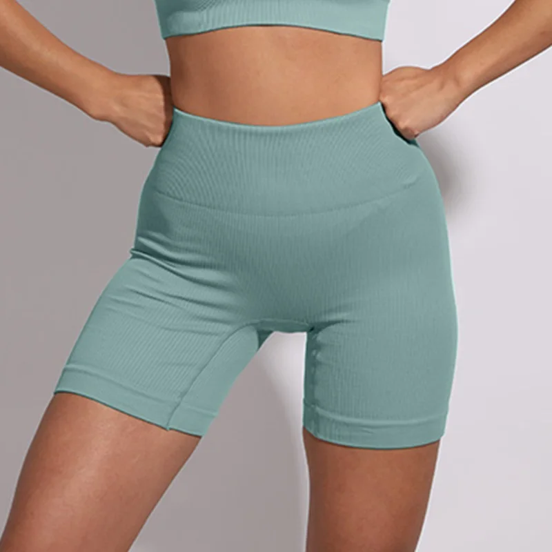 Women Shorts Ribbed Gym Sports Short Women's Cycling Shorts Fitness Push Up Tummy Control Seamless Ladies Workout Biker Tights