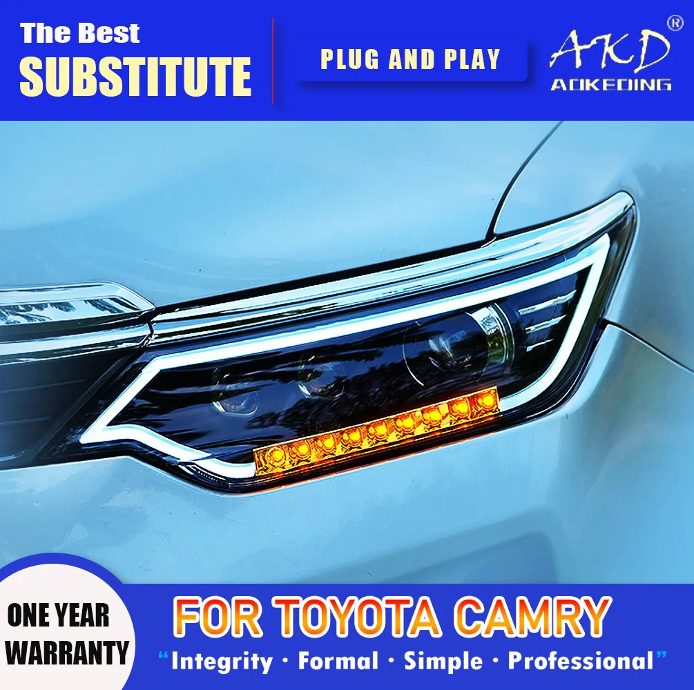 

Фары AKD для Toyota светодиодная фара дальнего света Camry 2015-2017, фары Camry DRL, сигнал поворота, фары дальнего света, объектив проектора Angel Eye