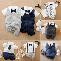 Kids Clothes Baby Onesie Gentleman's First Birthday Newborn Summer Baby Boy Clothes Short Sleeved Baby Crawl Suit Boy Romper