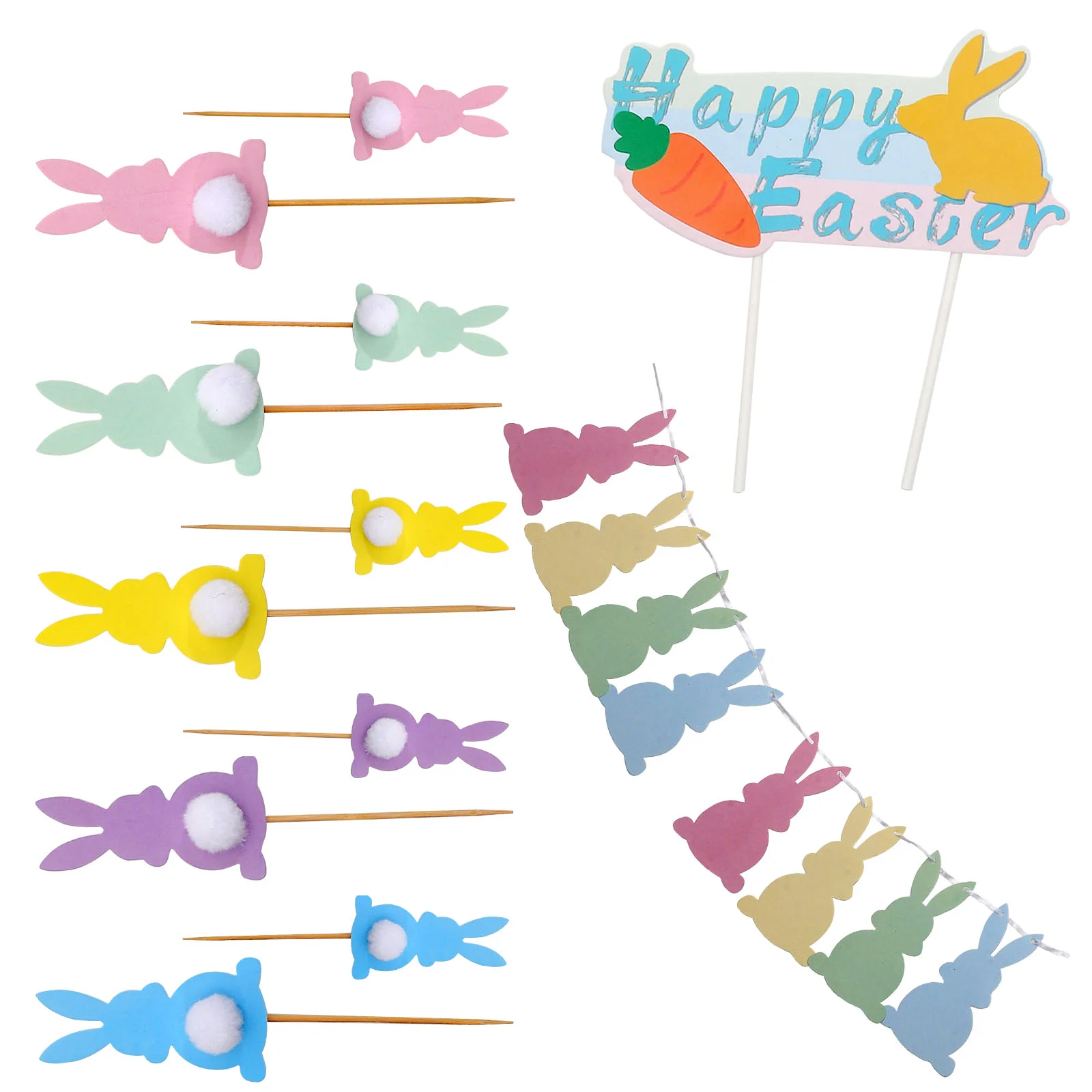 

Easter Cake Picks Bunny Toppers Cupcake Party Banner Spring Supplies Cocktail Toothpick Pom Decorations Pick Topper Favor