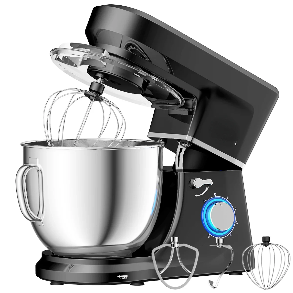 

Stand Mixer 7.5 Qt 6 Speed 660W with Dough Hook, Whisk & Beater Black