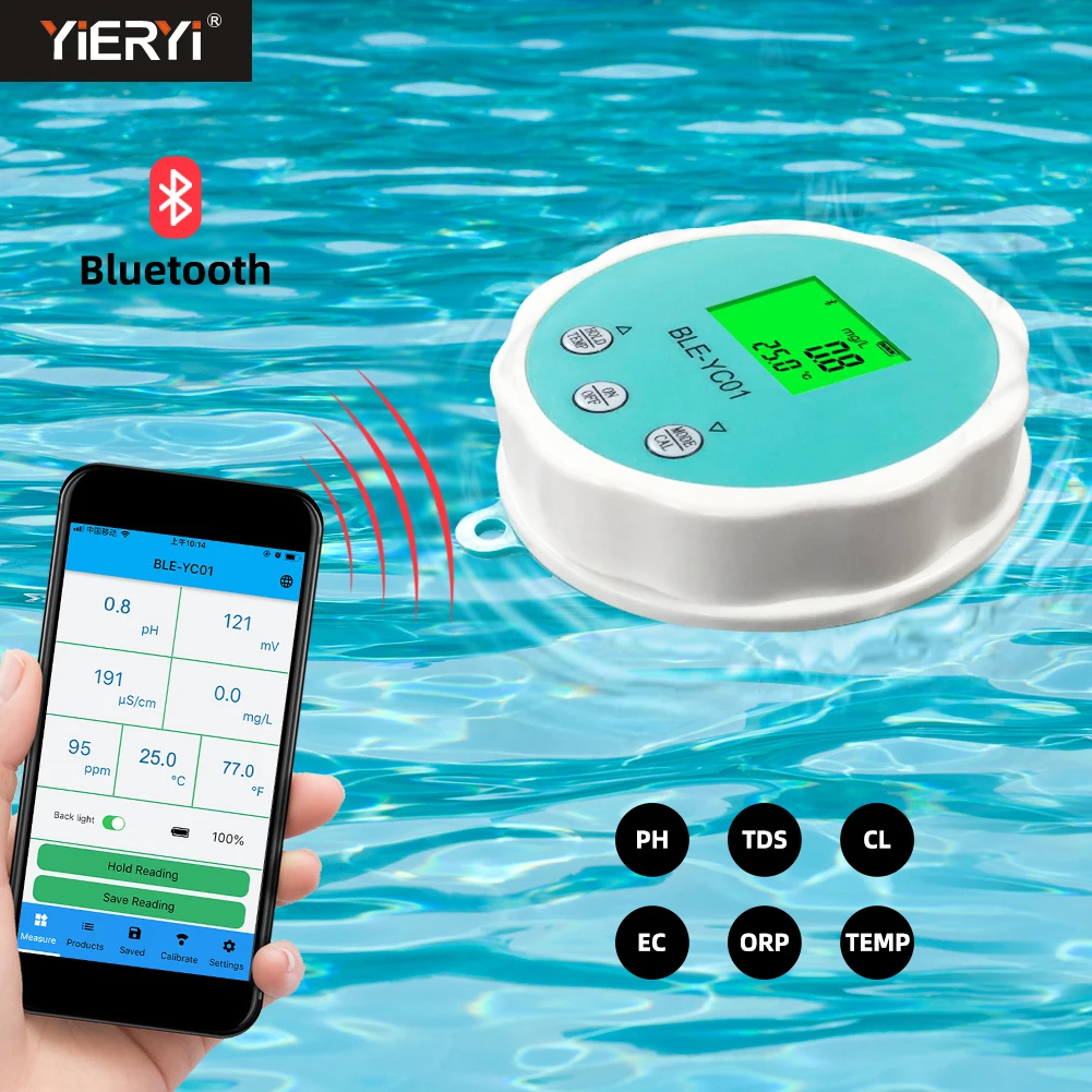 Smart PH Chlorine Meter Swimming Pool Water Quality Tester ORP EC TDS Temp CL Level Online Monitoring Analyzer for Spa Aquarium