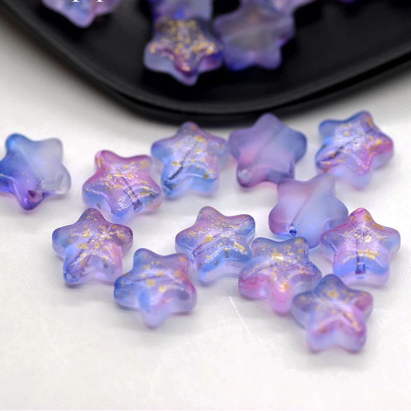 100pcs 8mm Frosted Gradient Color Five pointed star Beads Glass Spacer Bead For Jewelry Making DIY Bracelet Necklace Accessories