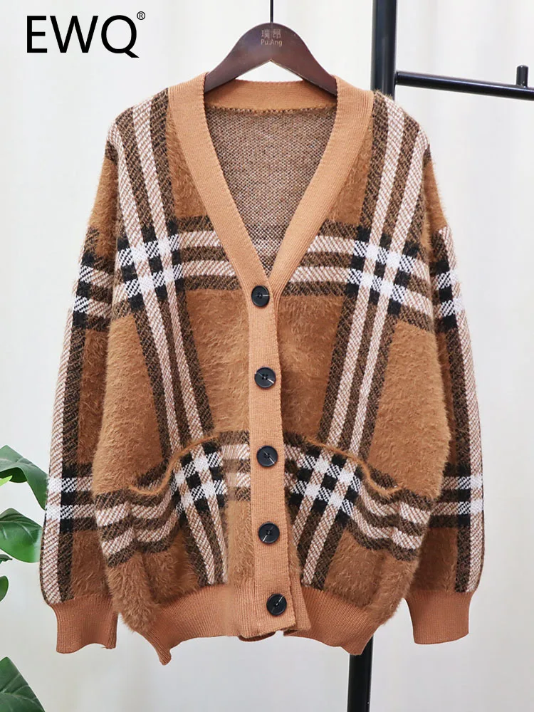 

Женский однобортный Кардиган в клетку, свободного покроя