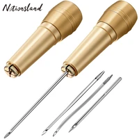 1pc leather sewing needle awl hand stitch with 3pcs copper handle for handmade leather sewing tools canvas leather sewing awl