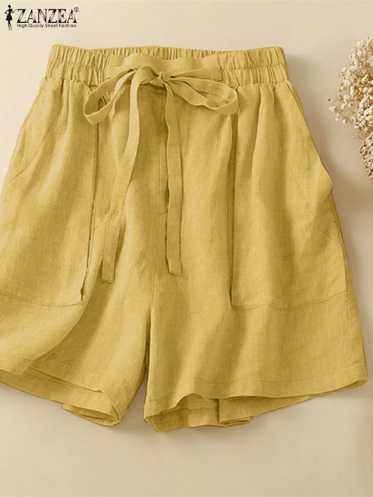

Лето 2023, модные пляжные шорты ZANZEA, женские повседневные праздничные брюки на шнуровке, женская элегантная уличная одежда, эластичные брюки большого размера