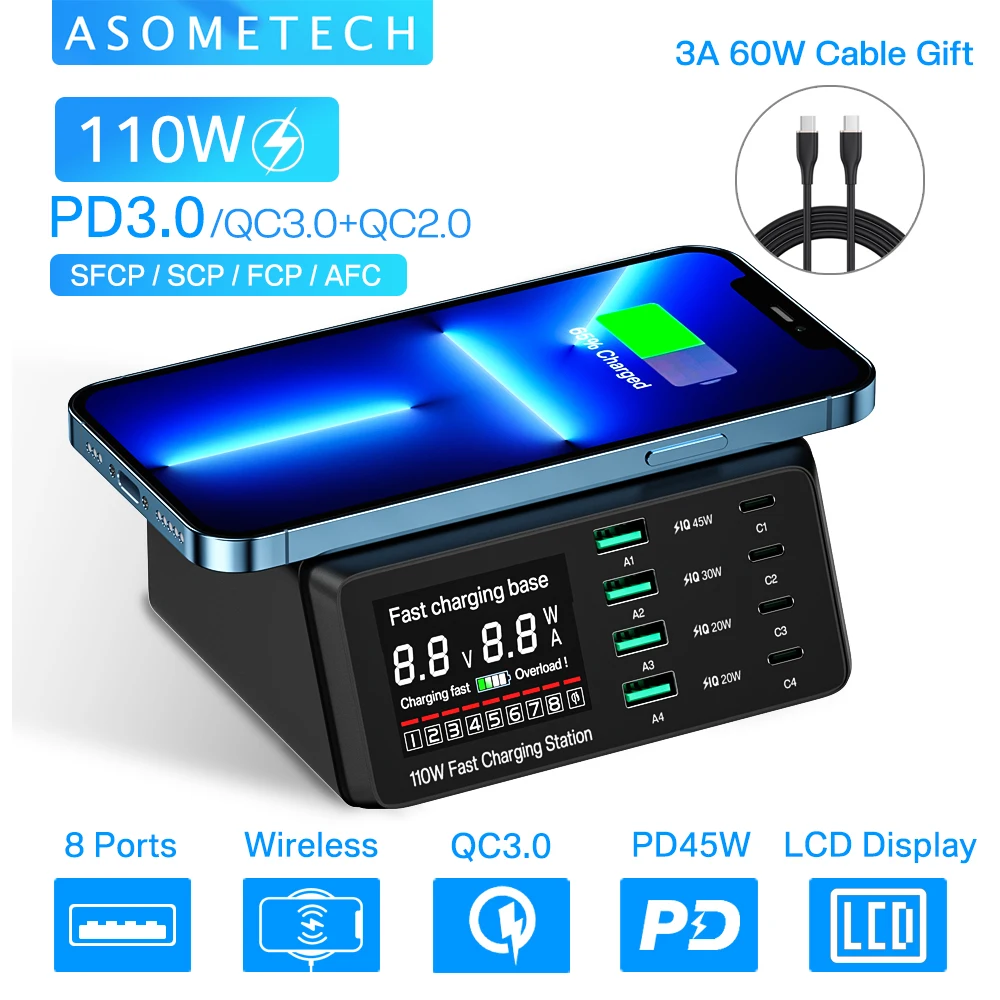 110w usb charger adapter wireless charger charging station pd usb c fast phone charger for iphone 13 12 11 xiaomi huawei samsung free global shipping