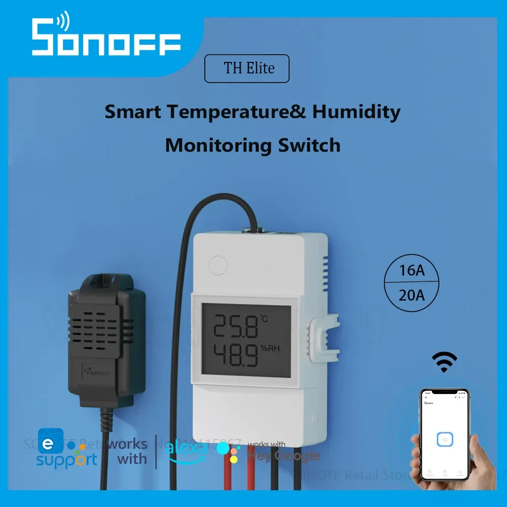 

NEW2023 TH Elite with Sensor WiFi Smart Temperature Humidity Monitor Remote Control Work with Google Home, Alexa