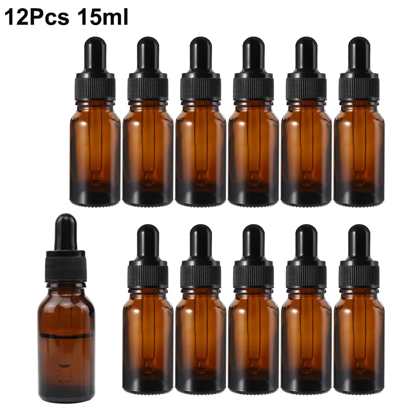 

12Pcs/Sets 15ml Empty Dropper Bottle Refillable Amber Glass Pipette Bottles for Essential Oil Aromatherapy Liquid Dropper Bottle