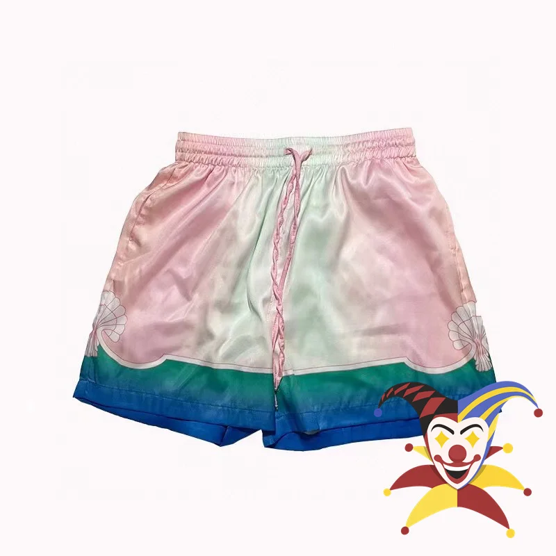 

2022ss Pink CASABLANCA Silk Shorts Men Women 1:1 High Quality Tie-dye Gradient Print Drawstring Shorts Breeches