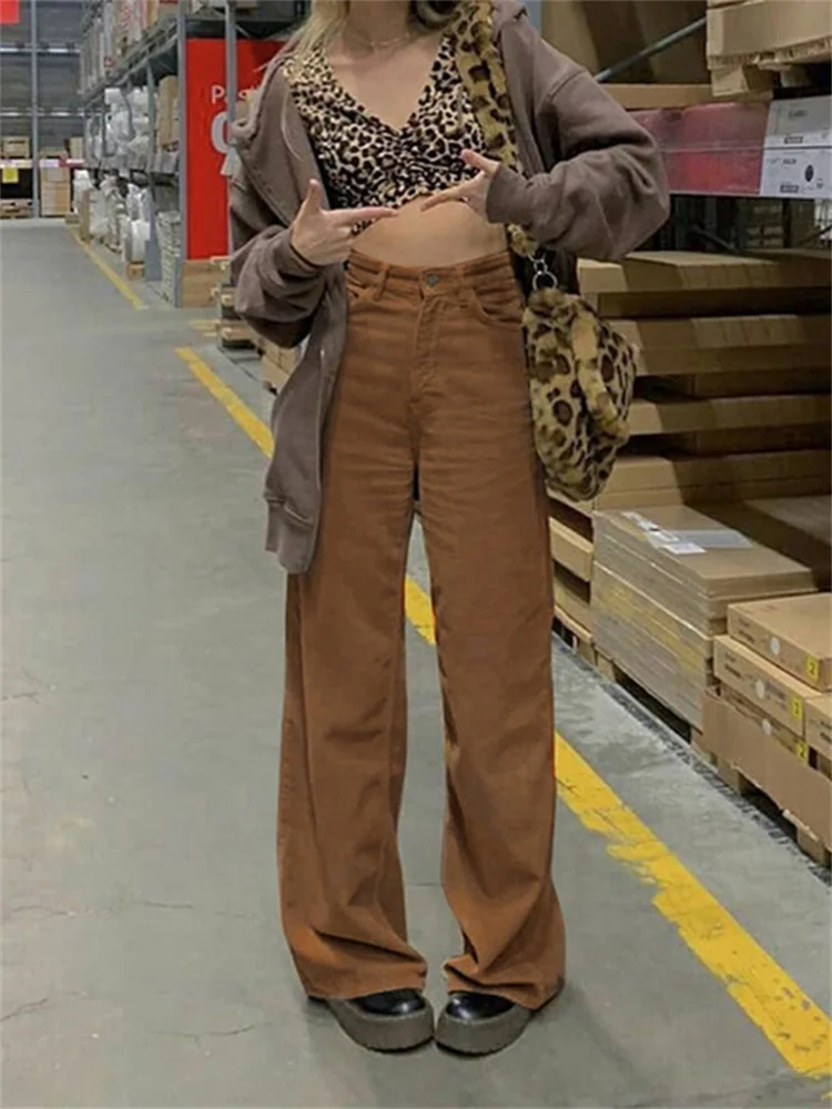 

Street Style Vintage Corduroy Mopping the Floor Drape Wide-leg Casual Trousers Women's 2022 Autumn New Women's Clothing Y2K Emo