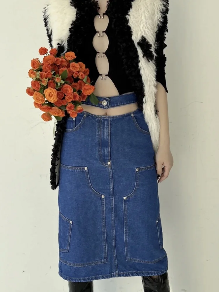 

2023 summer women's cotton hollow high waist women's denim skirt y2k clothes new high quality fashion half-body skirt traf bra
