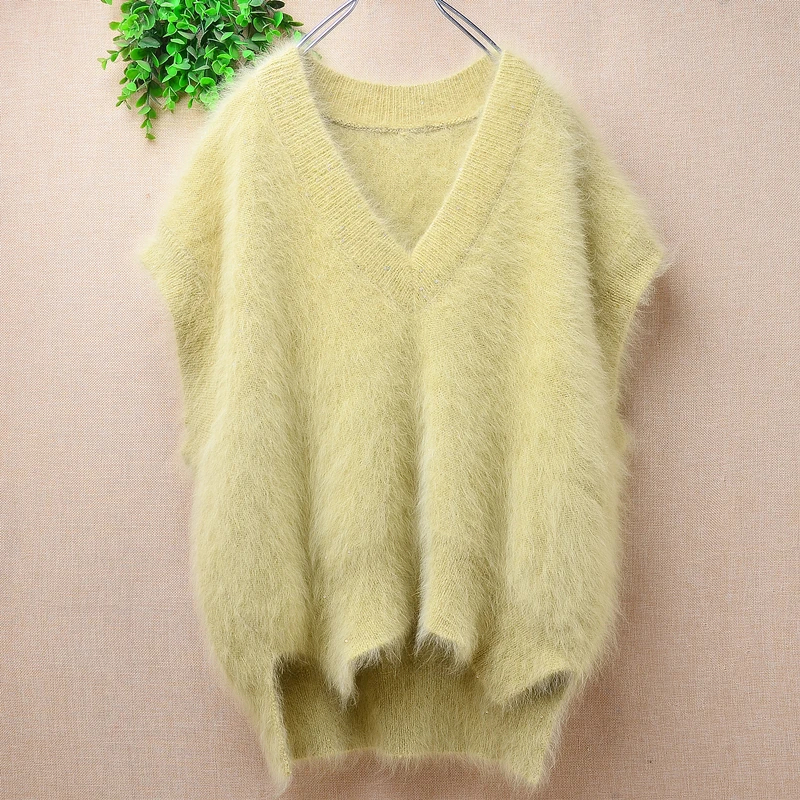 Женский осенне-зимний вязаный свитер без рукавов с V-образным вырезом