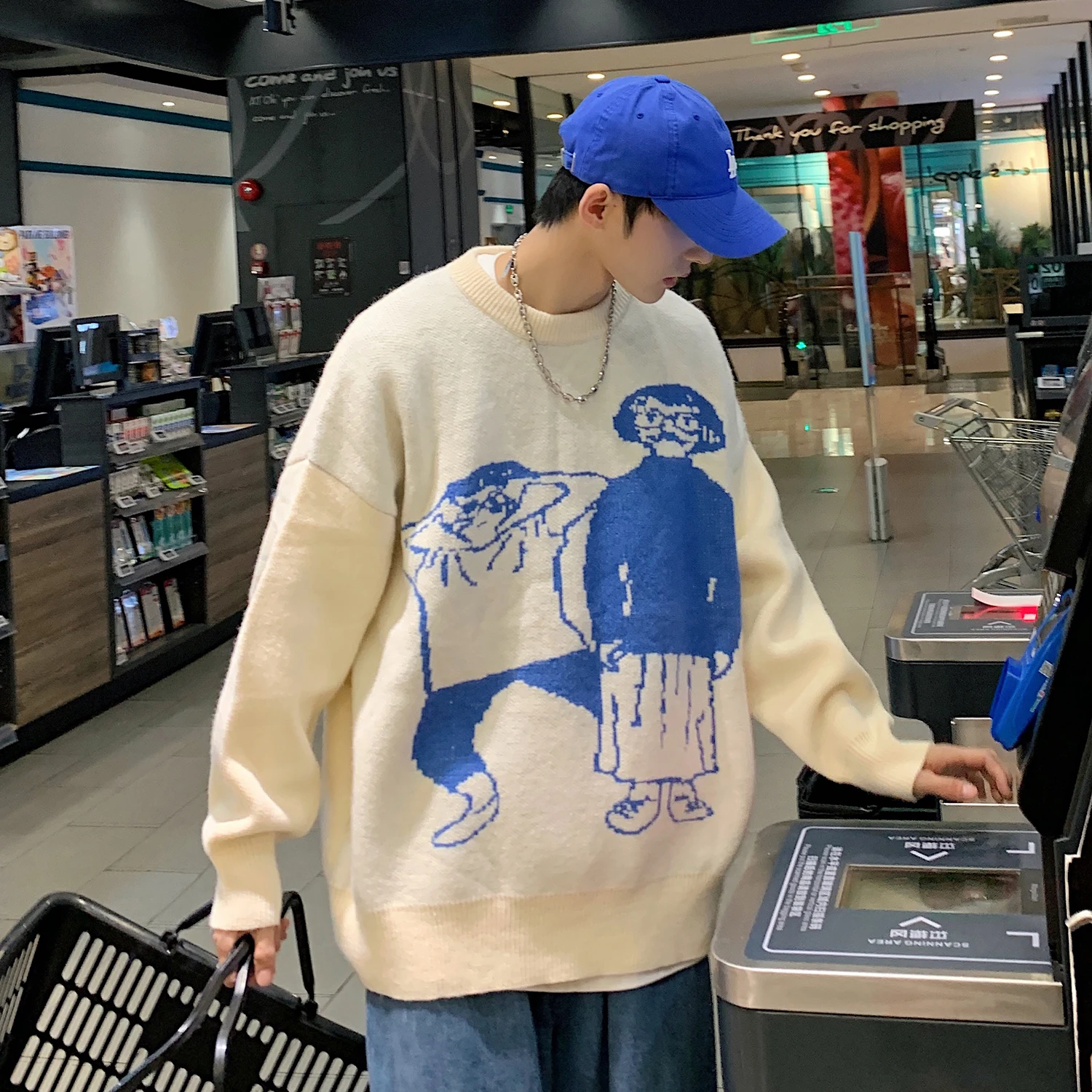 

Стиль корейский Гонконг свитер осень мужской новый стиль 2021 пальто мультфильм свитер вязаный