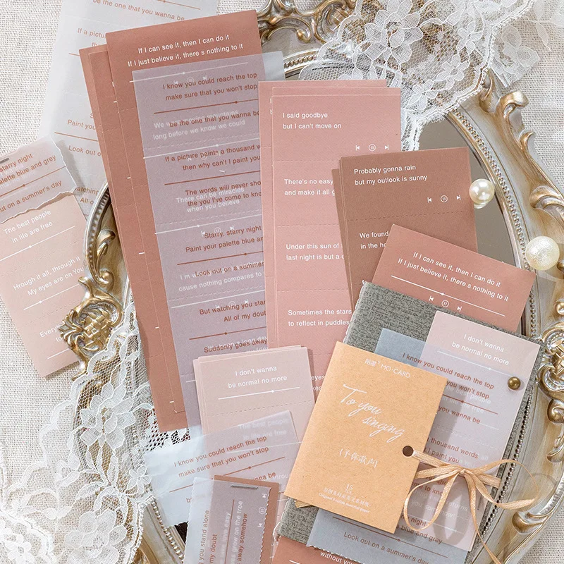 

15Pcs/Bag English Alphabet Phrase Material paper Ins Style Cute Hand Account Scrapbooking Label Junk Journal Planner Aesthetics