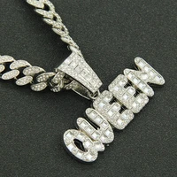 rapper iced out cuban chain bling diamond letter queen rhinestone pendant mens necklaces gold choker charm jewelry for male gift