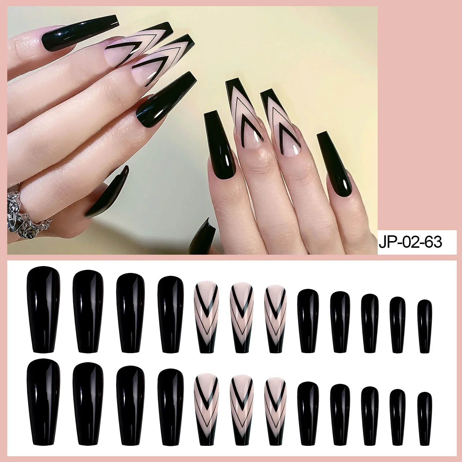 

Extra Long Ballet Nail Dark Wind Flame Wearable Nail Removable Fake Nail Patch