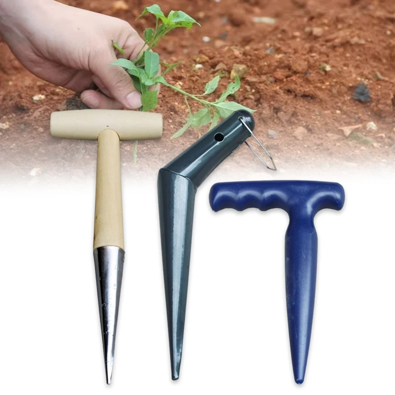 

1Pcs Seeder Hole Puncher Stainless Steel Wood Handle Seedling Remover Portable Gardening Flower Planting Digging Weeding Tool