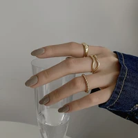 gold color twist rings ladie geometric hand carving metal ring girls index finger accessories jewelry three piece gift for girl