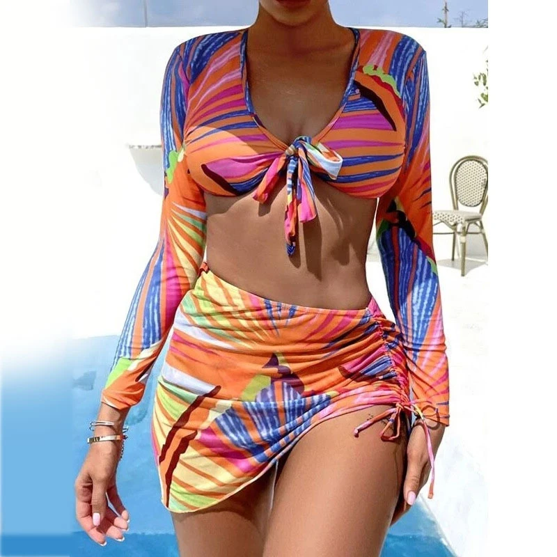 

Sexy Ladies Beach Bikini Fashion Style Split Knotted Swimwear Female Low Waist Lacing Bikini Suit Swimsuit w/ Cover-ups
