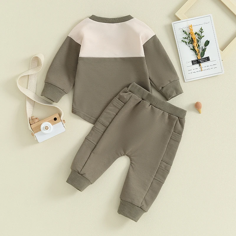 

Осенняя одежда для маленьких мальчиков и девочек, пуловер контрастных цветов с длинным рукавом и брюки с эластичным поясом, теплая одежда из 2 предметов