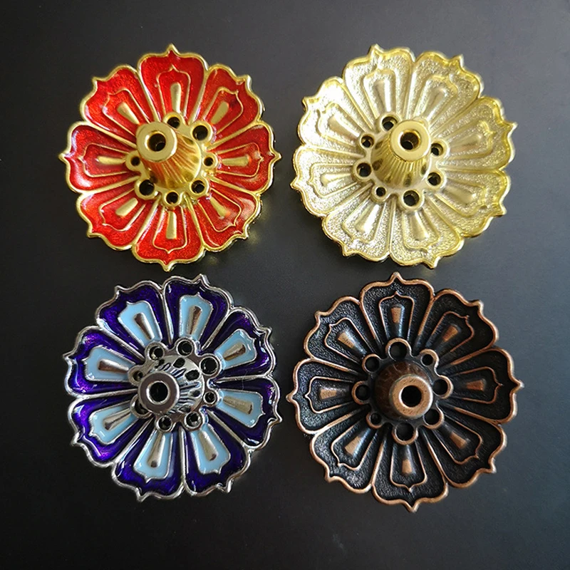 

1Pc Sandalwood Censer Mini Enamel Lotus Flower Copper Incense Holder 9-Hole Incense Sticks Burner Cones Teahouse Home Decoration