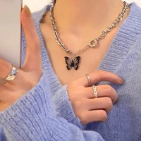 temperament silver plated butterfly letter pendant titanium steel necklace for women hip hop clavicle sweater chain necklace