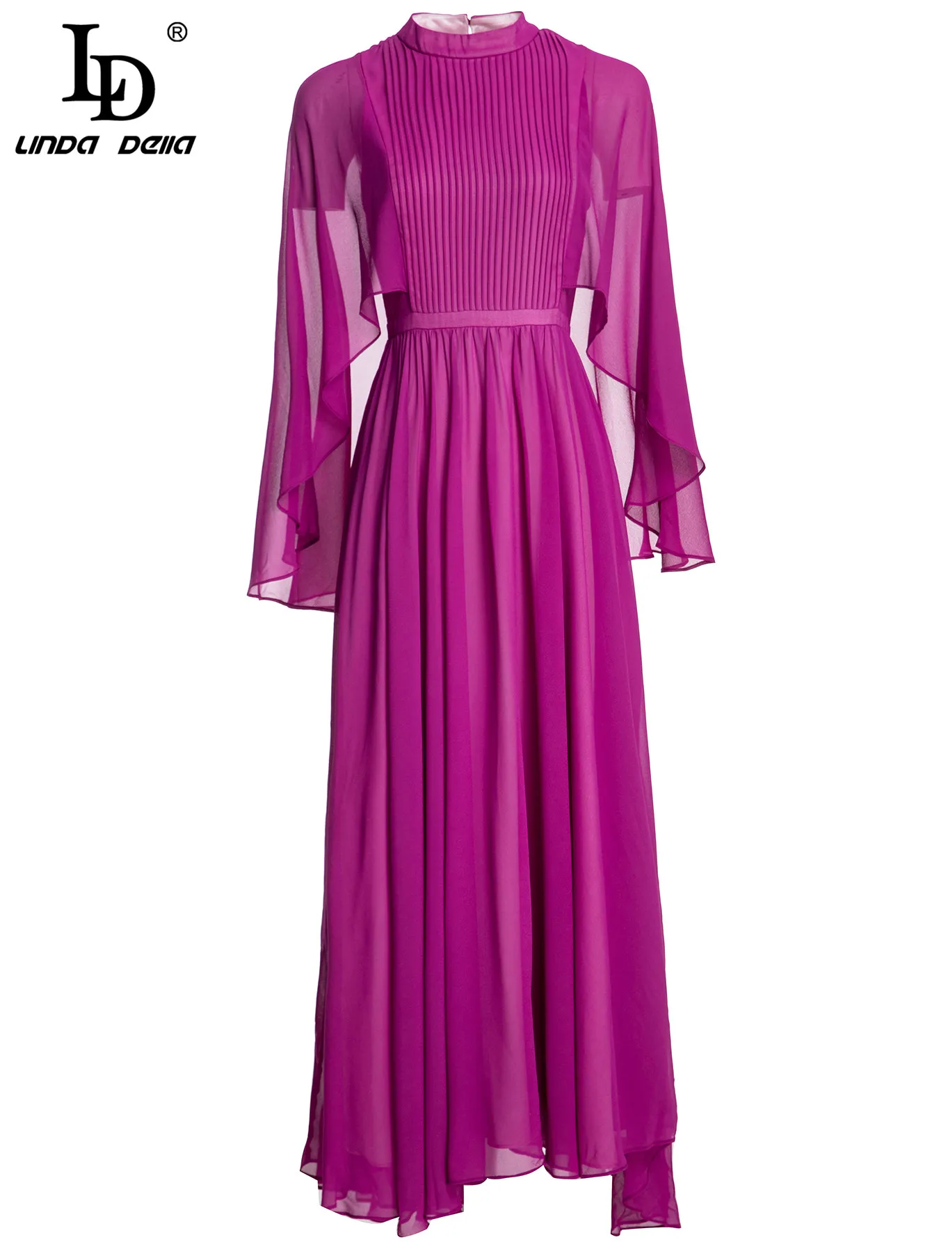 

LD LINDA DELLA модельер летнее платье для женщин со стоячим воротником и рукавами-бабочками драпированные Твердые Богемия отпуск Вечерние Длинное Платье