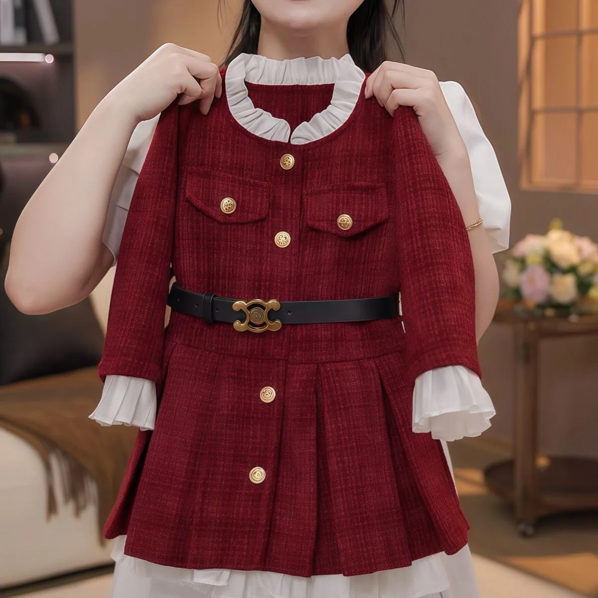 Красная юбка для девочек новое осенне-зимнее платье малышей хлопок плюс