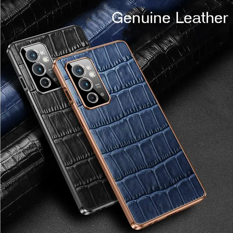 

Ultra Slim Crocodile Genuine Leather Phone Case For Oneplus 9R 9 Pro 6D Plating Lens Protective Cover For One Plus 9 Pro 9R Capa