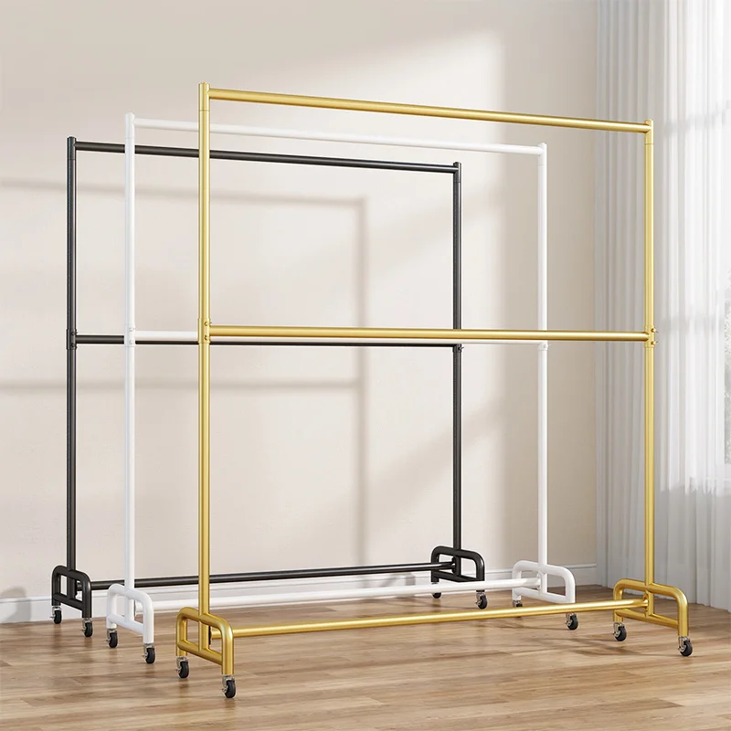 

Floor Clothes Rod Stand Foldable Mobile Modern Metal Clothes Drying Hangers Wheels Balcony Porte Manteau Bedroom Furniture