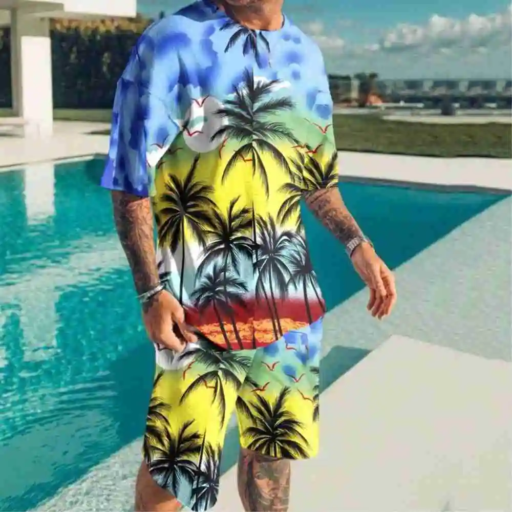 Men Clothing Plus Size 3D Printed T-shirt Suits Fashion Funny Graphic Round Neck Ropa Fashion Designer Short Sleeve 2 Pieces