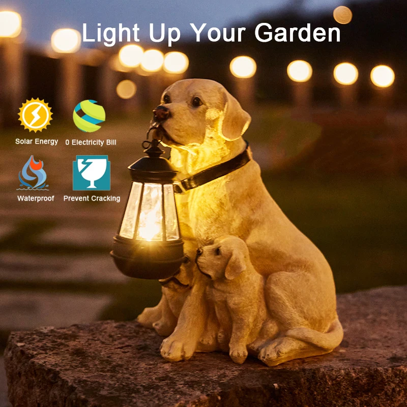   Solar Simulation Animal Light Outdoor Waterproof Resin Dog Statues Led Night Lights For Pathway Yard Garden Wildlife Decoration 