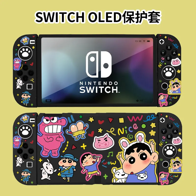 Фото Защитный чехол для Switch 2 с милым дизайном, мультяшным граффити и персонажем Шин-чан, настраиваемый, для OLED-версии NS, аниме-аксессуары для игр №2