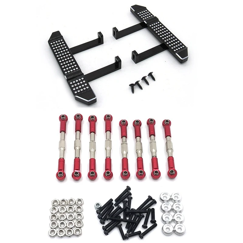 

For WPL C14 C24 C24-1 MN D90 D99 MN99S Metal Pull Rod Steering Link Set Red With Metal Pedal Side Plate Slider