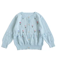 2022 spring and summer baby cardigan thin knitted hollow out embroidered sweater cotton high quality childrens clothing girls