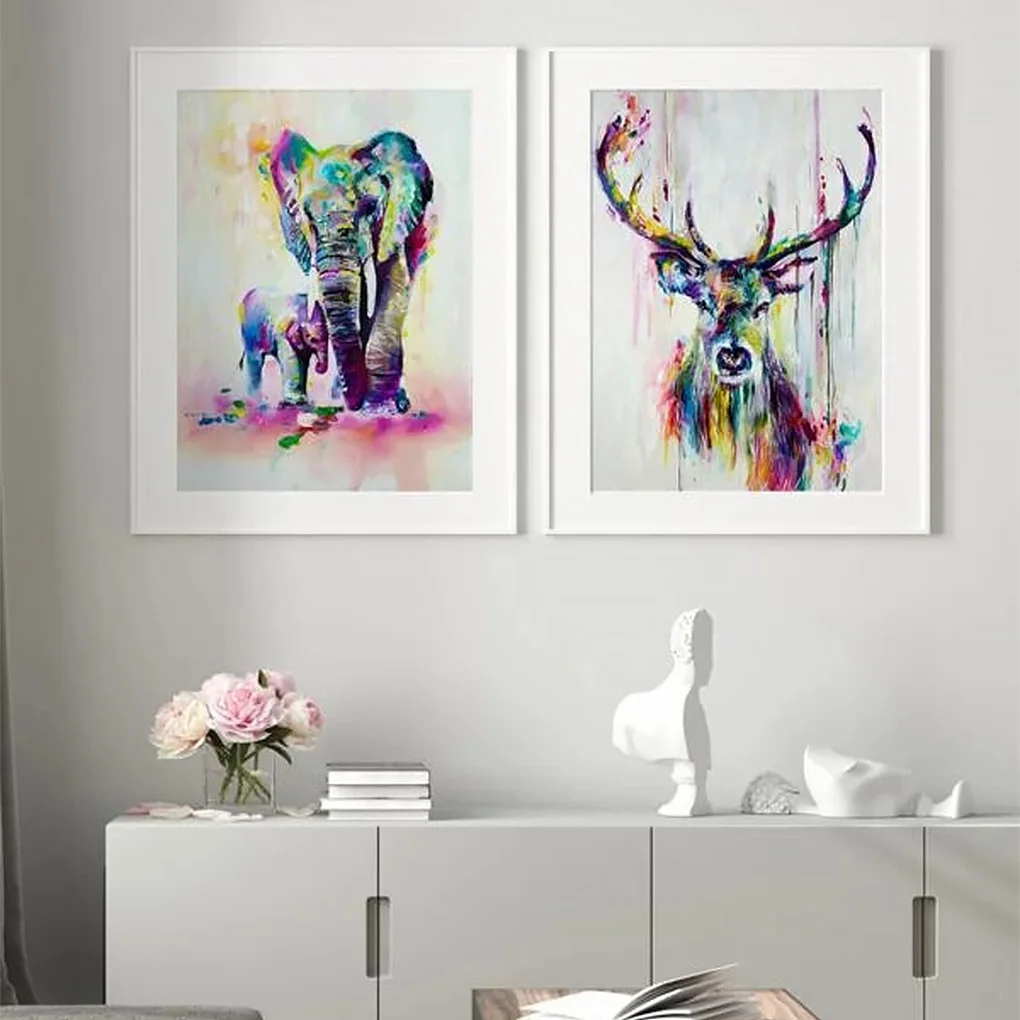 

2 Pieces Unframed Animal Pattern Artwork Paintings Poster Detachable Aesthetic Ornament Picture for Living Room Bedroom Corridor