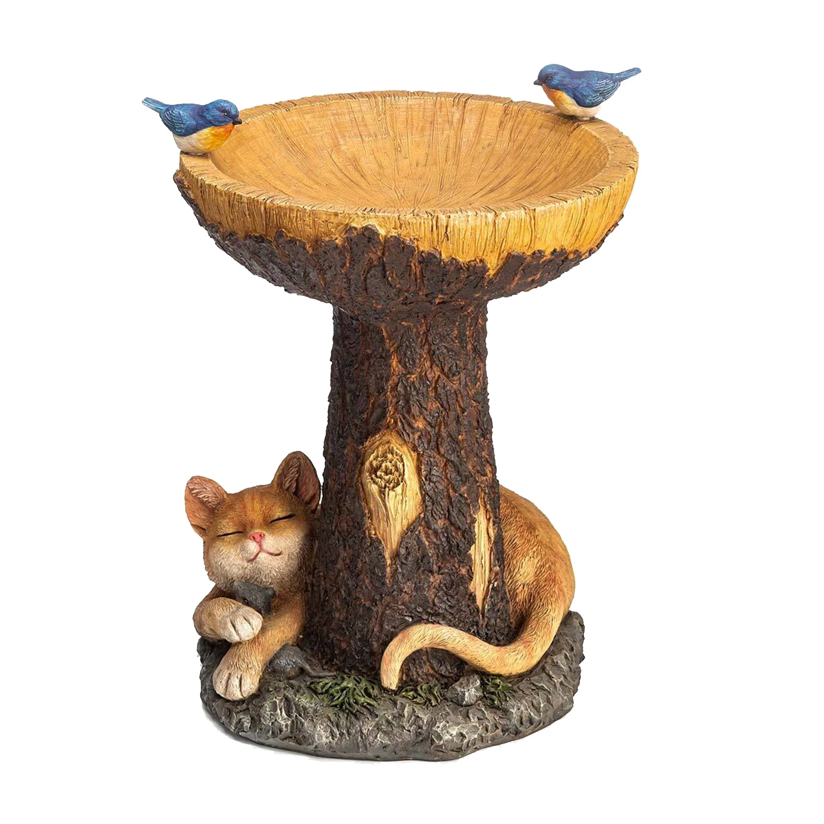 

Cute Cartoon Cat Outdoor Statue Patio Handmade Garden Decor Resin Craft Bird Bath Feeder Free Standing Home Gifts DIY