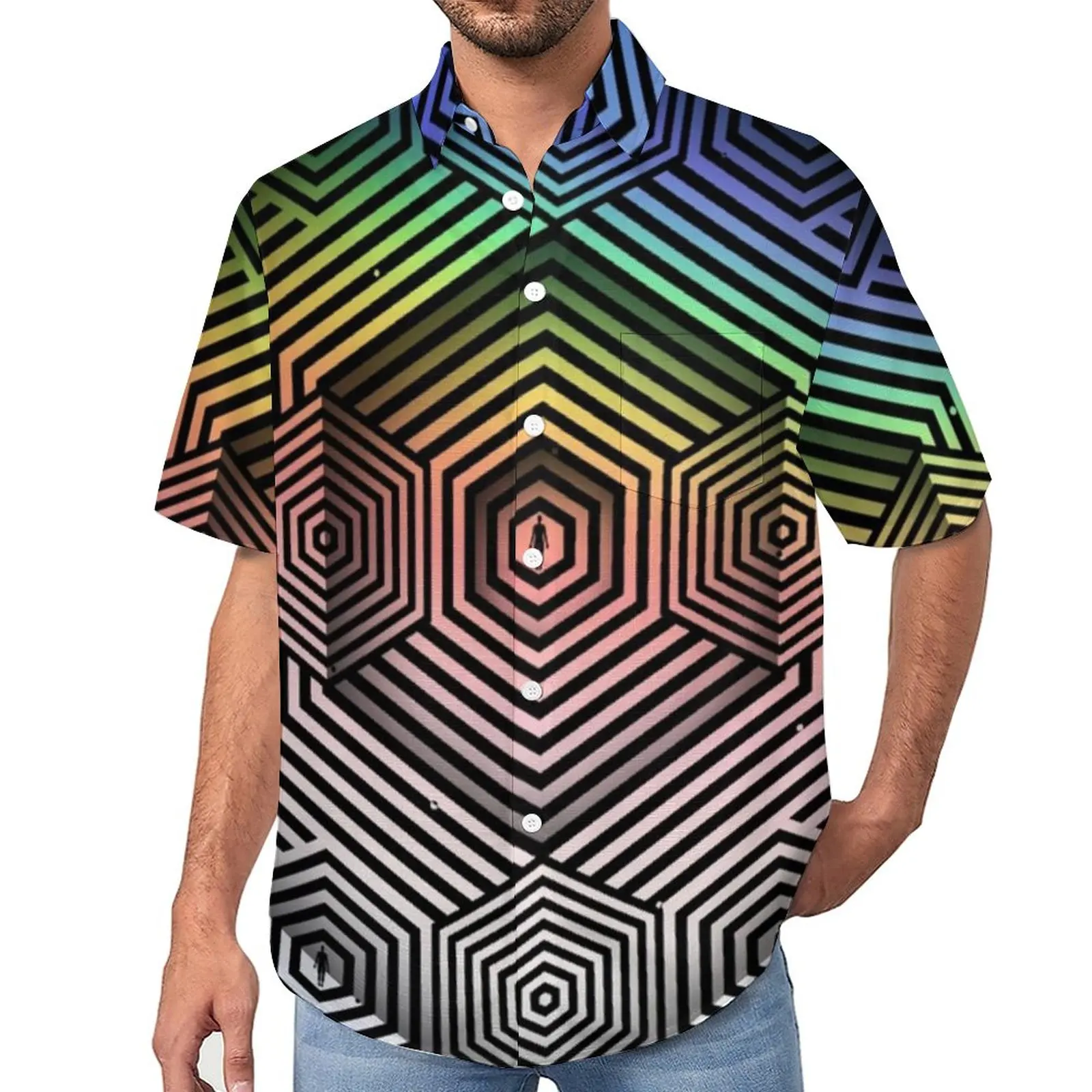 

Ombre Geometry Blouses Male Optical Art Casual Shirts Hawaiian Short Sleeve Fashion Oversized Beach Shirt Birthday Present