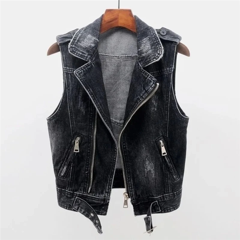 

Женский короткий джинсовый жилет без рукавов, с V-образным вырезом