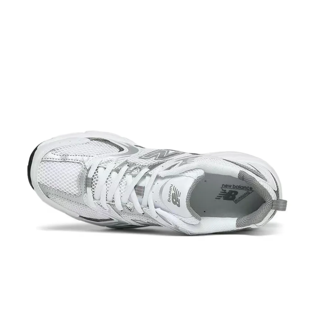 Фото Кроссовки New Balance NB530 унисекс, низкие, для бега – серебристо-белые, с сеткой и синтетической кожей, парный стиль MR530AD №4