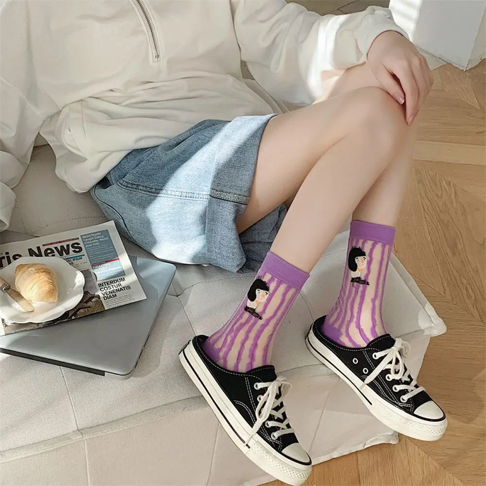 Летние тонкие носки из стекла и шелка милые модные Чулочные изделия JK Lolita женские