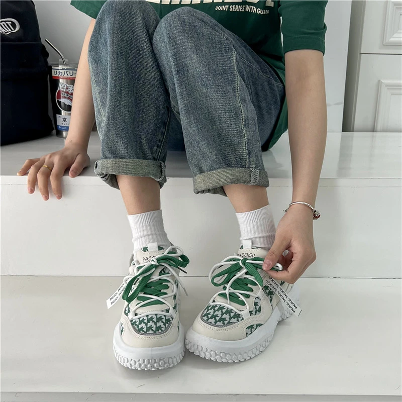 Green Summer Women's Sneakers Non-Slip Gear Sole Casual Comfort Vulcanized Shoes Platform Sneakers Block Color Cross Lace