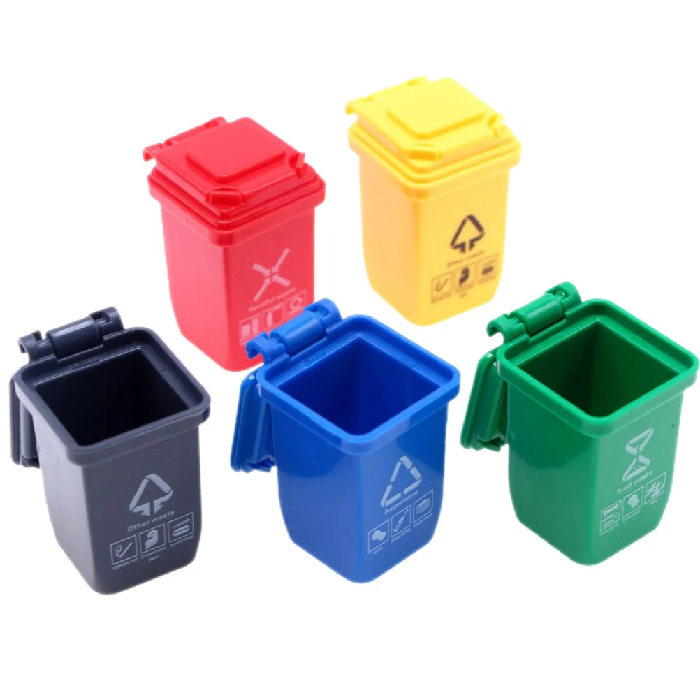 

5 Pcs Dollhouse Mini Sorting Trash Can Miniature Trash Cans Small Garbage Model Scene Sand Table Decor Abs Supplies