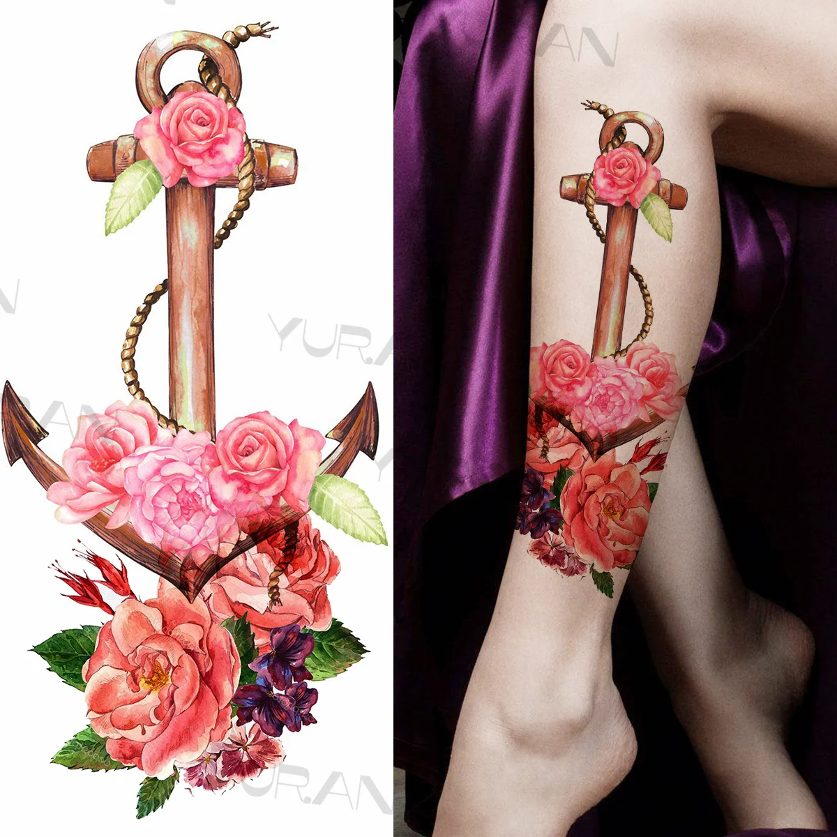 Хна подвеска временные татуировки для женщин девушек роза цветок бабочка
