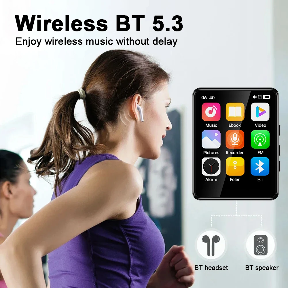 MP3-плеер с 2,4-дюймовым сенсорным экраном, Bluetooth 5.3, HiFi Walkman, встроенный MP4-плеер, музыкальный динамик, FM-радио, диктофон, электронная книга (art.: 3920daa3f6cd9) - 3920daa3f6cd9